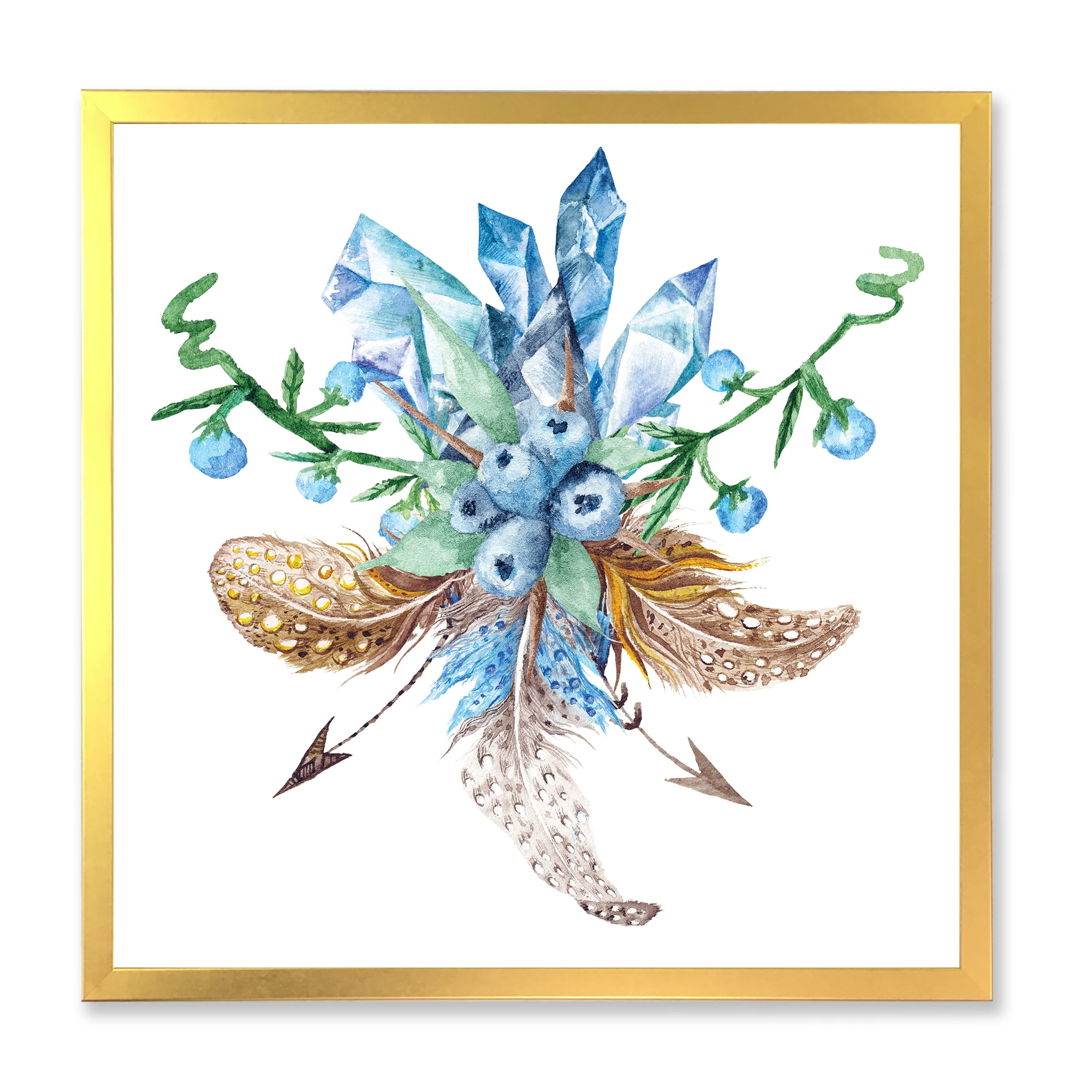 Designart 'Fresh Tribal Vignette Wild Forest Wreath Design On White I' Traditional Framed Art Print