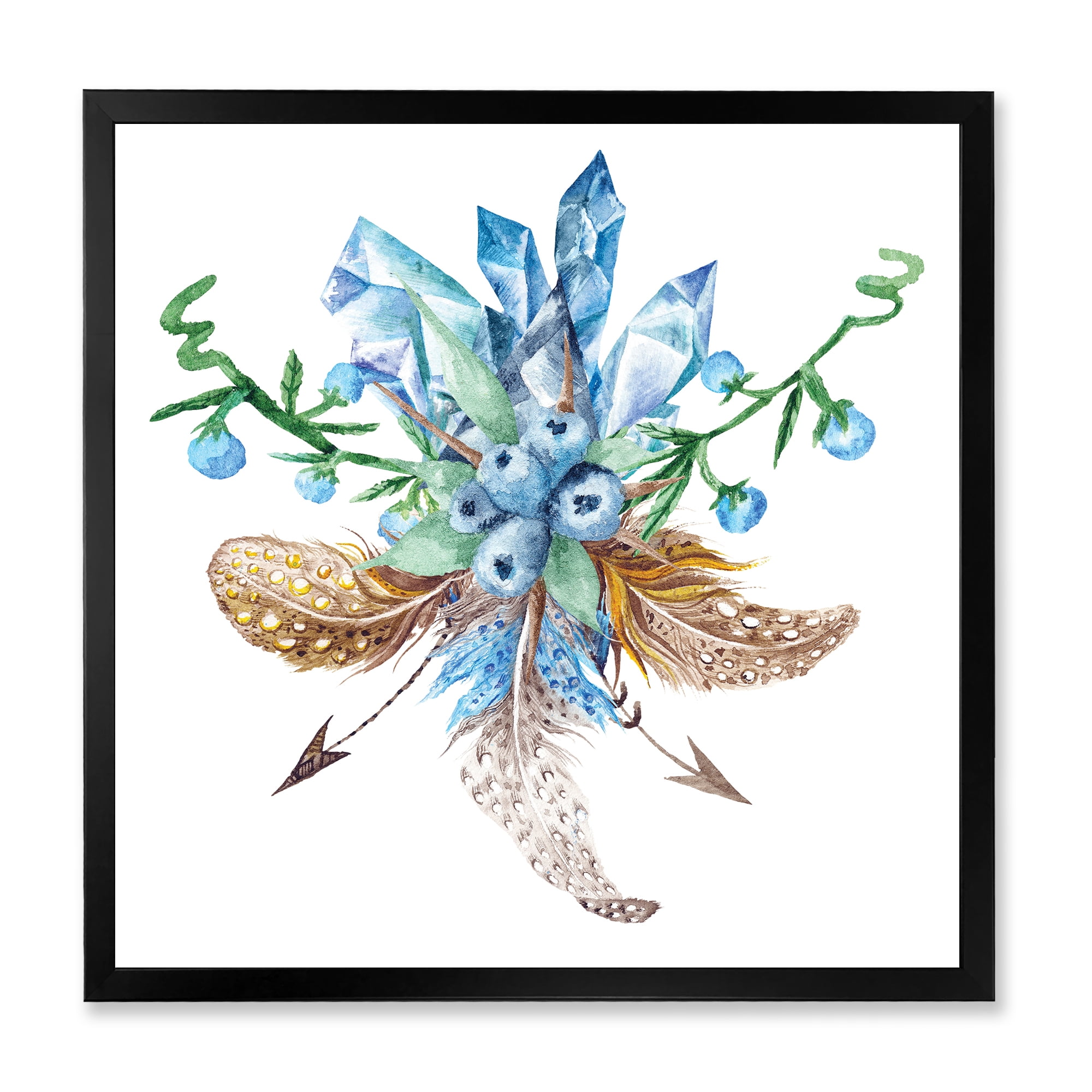Designart 'Fresh Tribal Vignette Wild Forest Wreath Design On White I' Traditional Framed Art Print