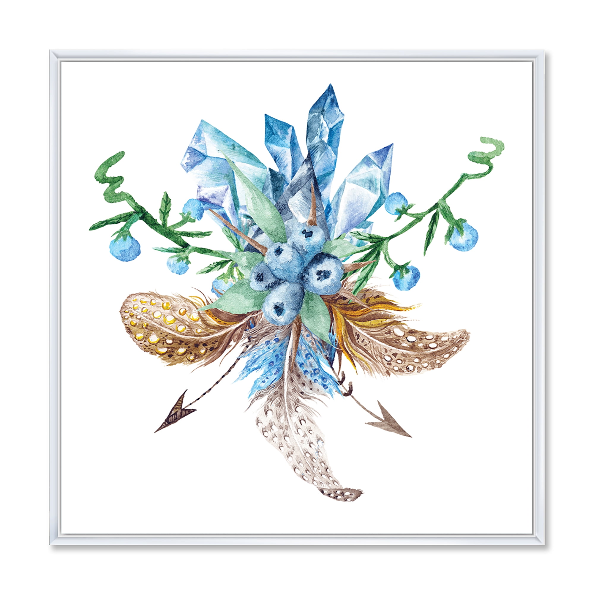 Designart 'Fresh Tribal Vignette Wild Forest Wreath Design On White I' Traditional Framed Canvas Wall Art Print