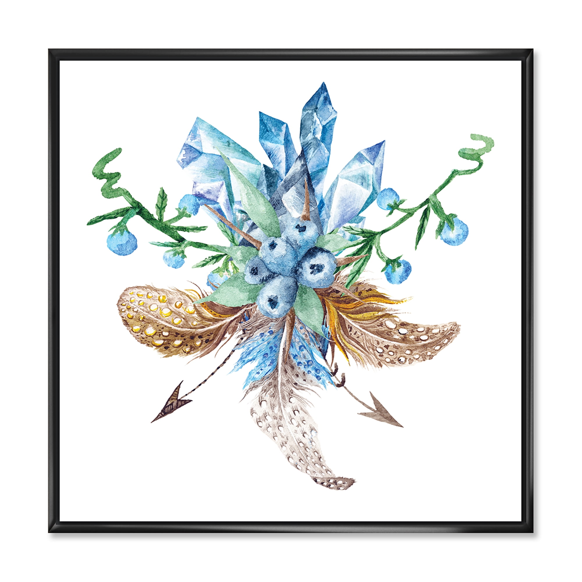 Designart 'Fresh Tribal Vignette Wild Forest Wreath Design On White I' Traditional Framed Canvas Wall Art Print
