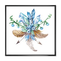 Designart 'Fresh Tribal Vignette Wild Forest Wreath Design On White I' Traditional Framed Canvas Wall Art Print