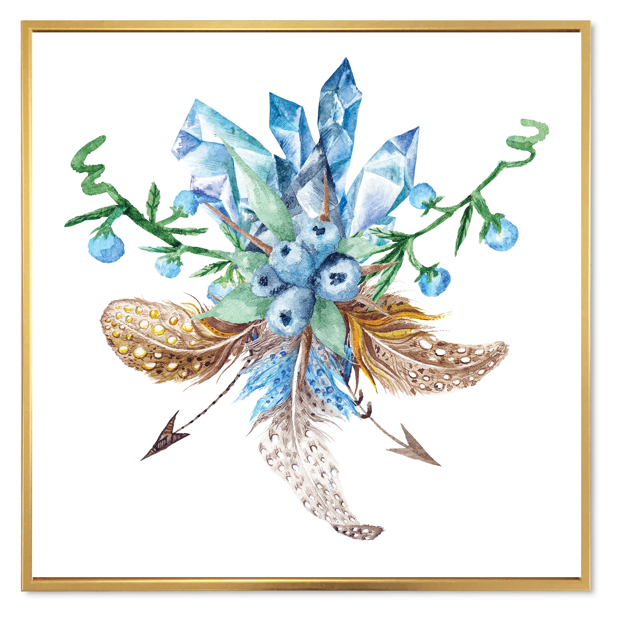 Designart 'Fresh Tribal Vignette Wild Forest Wreath Design On White I' Traditional Framed Canvas Wall Art Print