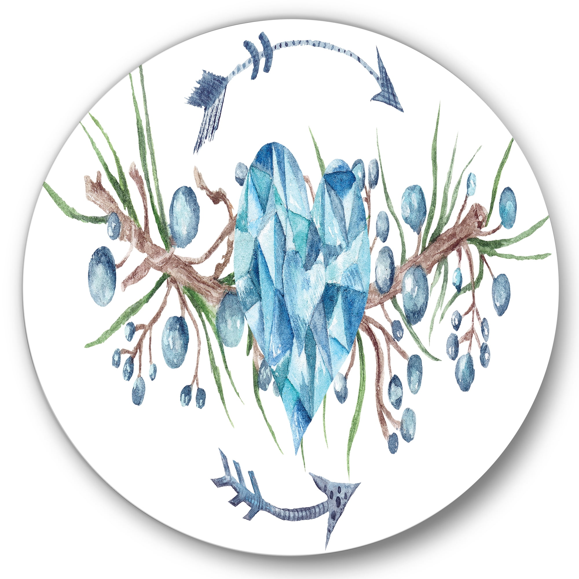 Designart 'Fresh Tribal Vignette Wild Forest Wreath Design On White II' Traditional Circle Metal Wall Art 29x29 - Disc of 29