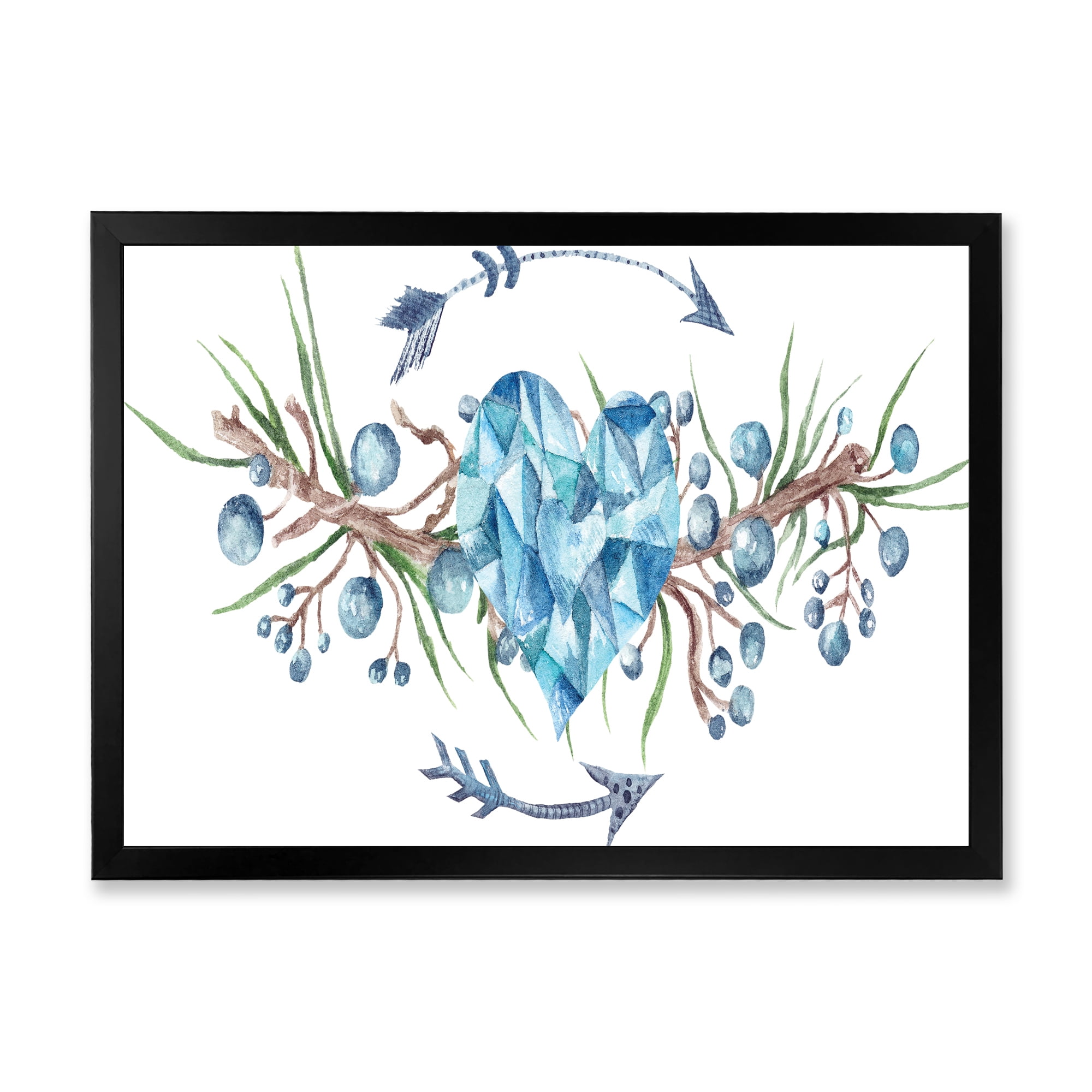 Designart 'Fresh Tribal Vignette Wild Forest Wreath Design On White II' Traditional Framed Art Print