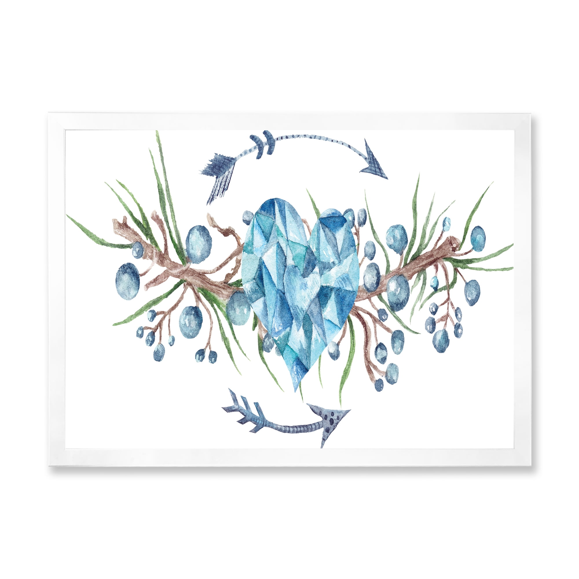 Designart 'Fresh Tribal Vignette Wild Forest Wreath Design On White II' Traditional Framed Art Print