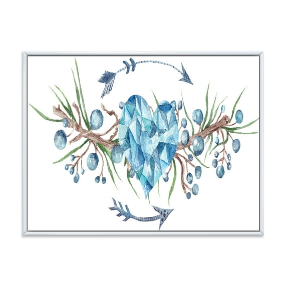 Designart 'Fresh Tribal Vignette Wild Forest Wreath Design On White II' Traditional Framed Canvas Wall Art Print