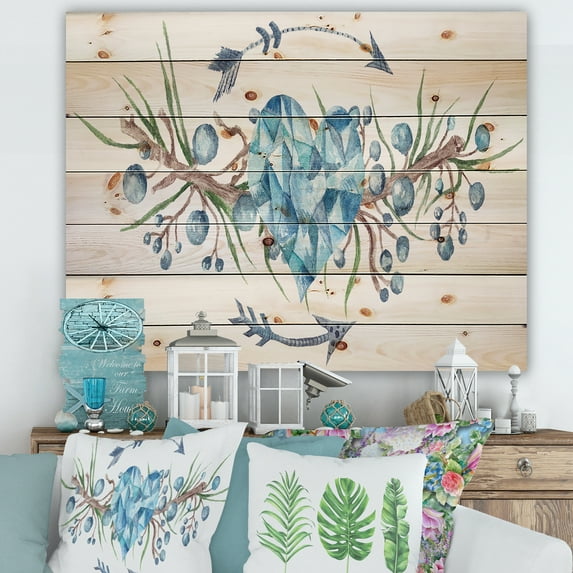 Designart 'Fresh Tribal Vignette Wild Forest Wreath Design On White II' Traditional Print on Natural Pine Wood