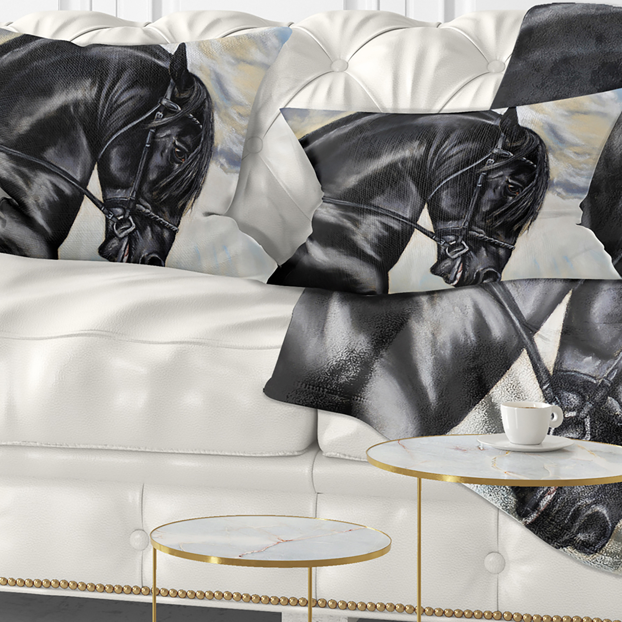 Designart Friesian Horse Painting - Animal Throw Pillow - 12x20