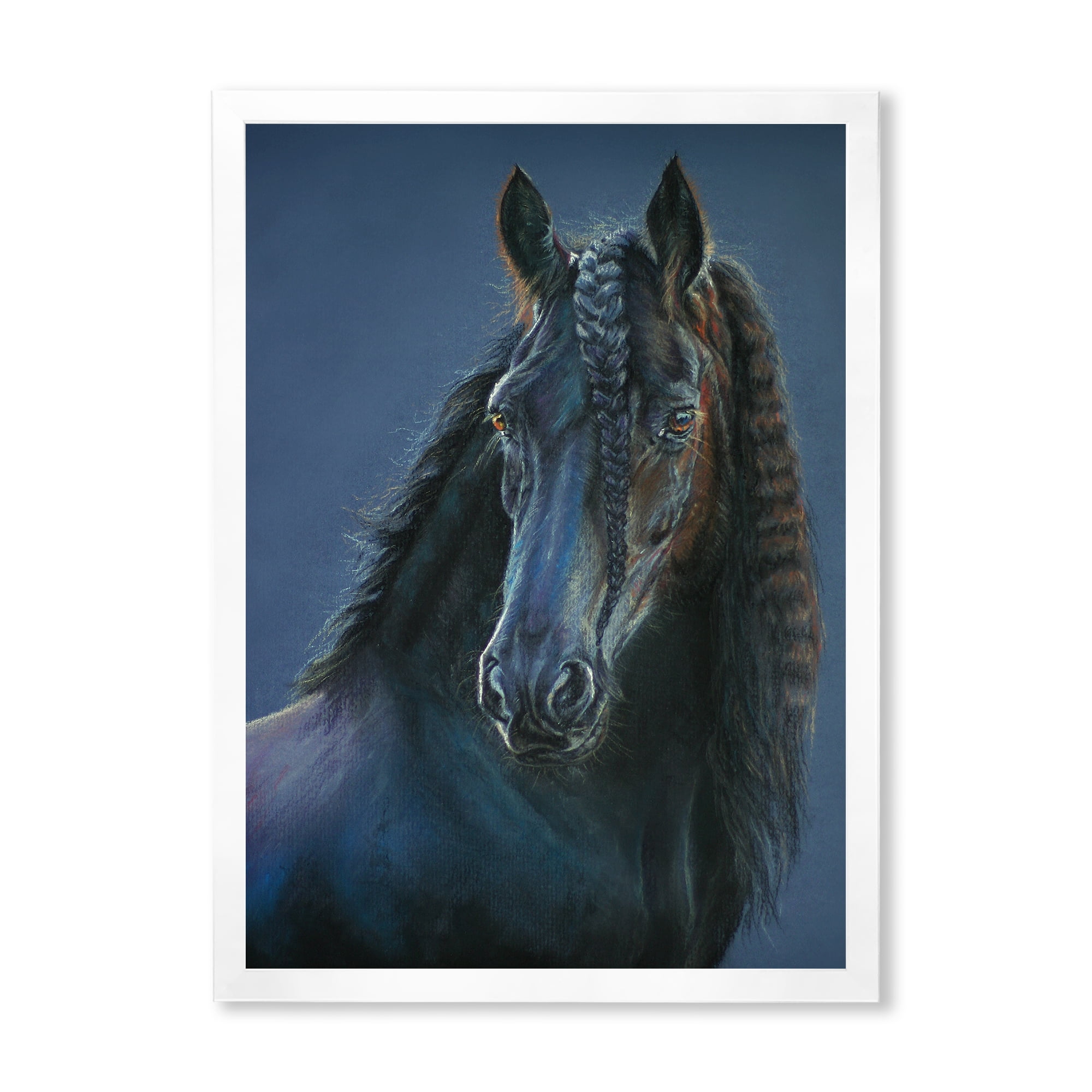 Designart 'Frisian Black Horse Portrait' Farmhouse Framed Art Print