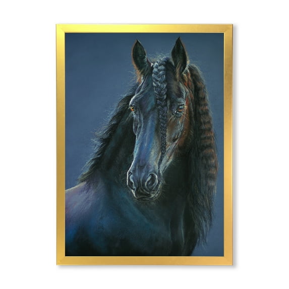 Designart 'Frisian Black Horse Portrait' Farmhouse Framed Art Print