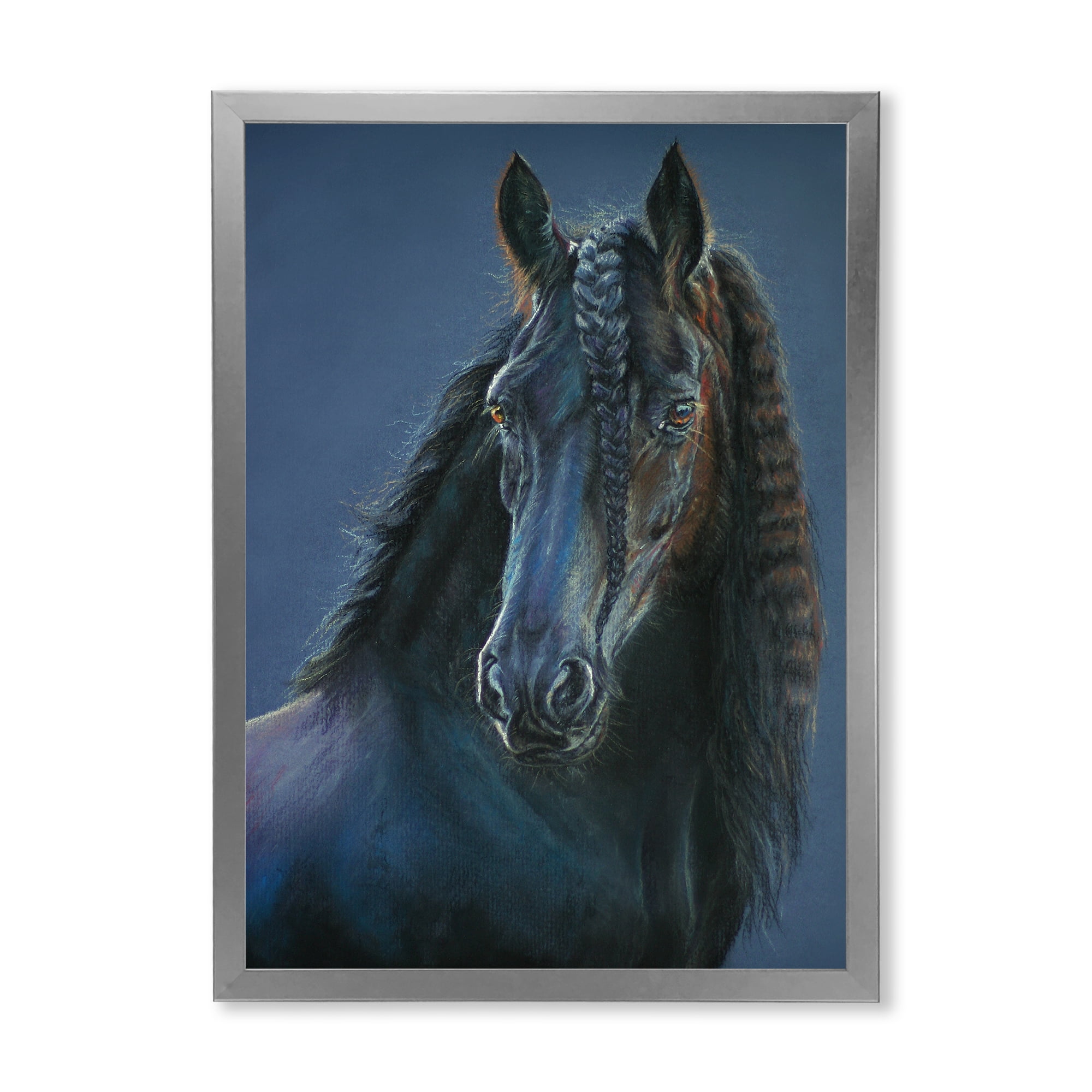 Designart 'Frisian Black Horse Portrait' Farmhouse Framed Art Print