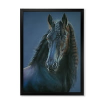 Designart 'Frisian Black Horse Portrait' Farmhouse Framed Art Print