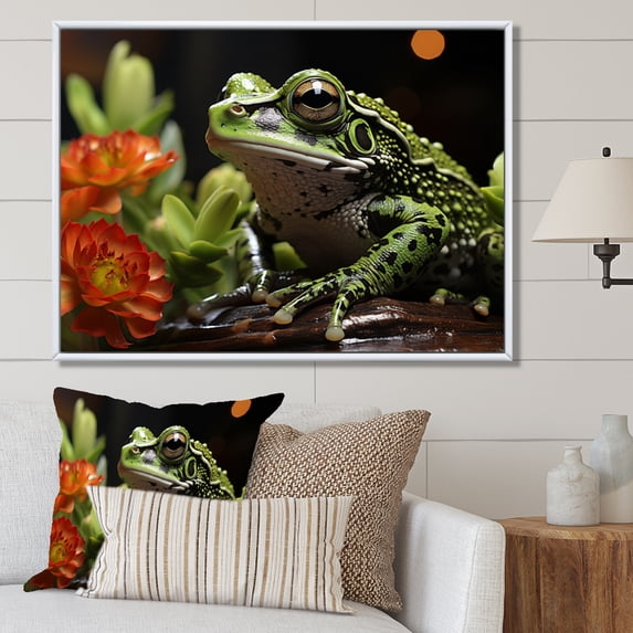 Designart "Frog Amphibian Charm" Animals Floater Framed Canvas Wall Art