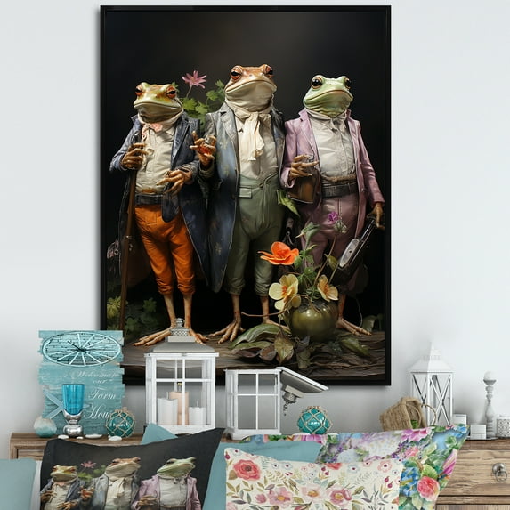 Designart "Frog Ballet In Attire" Frogs & Toads Floater Framed Wall Decor
