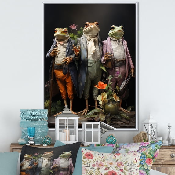 Designart "Frog Ballet In Attire" Frogs & Toads Floater Framed Wall Decor