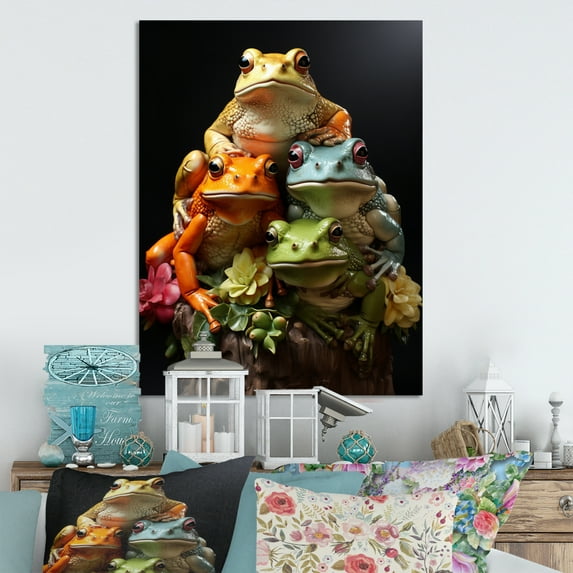 Designart "Frog Family Animal I" Animals Metal Art Living Room