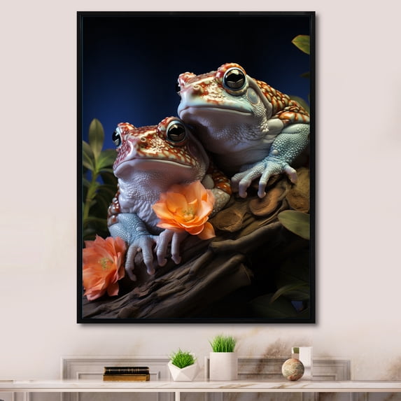 Designart "Frog Family Animal II" Animals Floater Framed Canvas Art Print