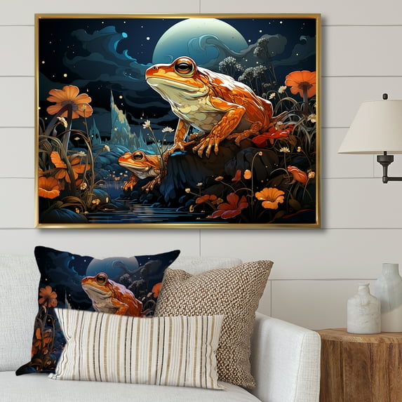 Designart "Frog In The Cosmic Artistry" Frogs & Toads Floater Framed Canvas Art Print