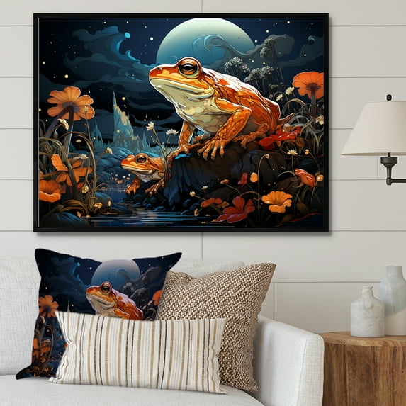 Designart "Frog In The Cosmic Artistry" Frogs & Toads Floater Framed Canvas Art Print