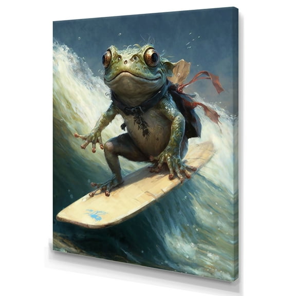 Designart Frog Surfing I Canvas Wall Art