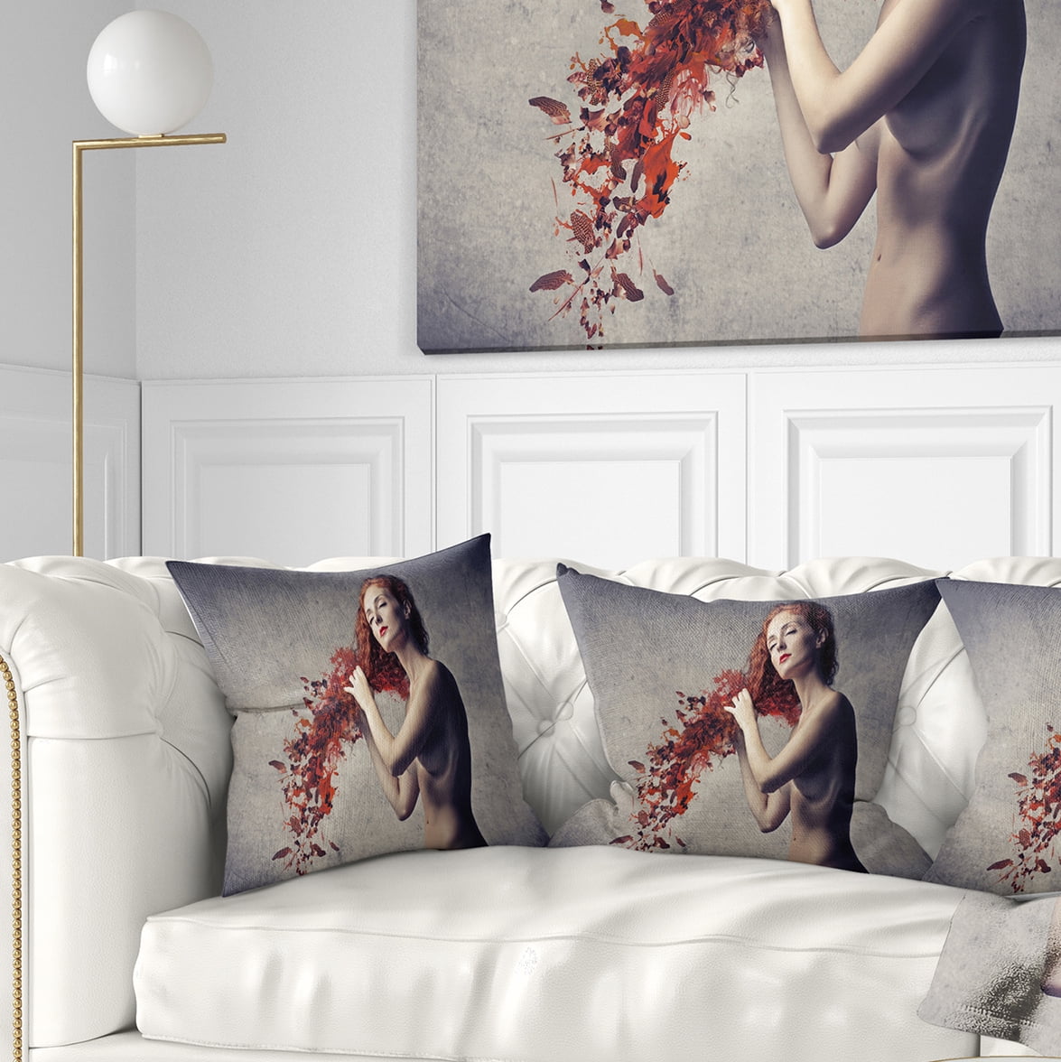Designart From Red Hair to Leaves - Contemporary Throw Pillow - 16x16