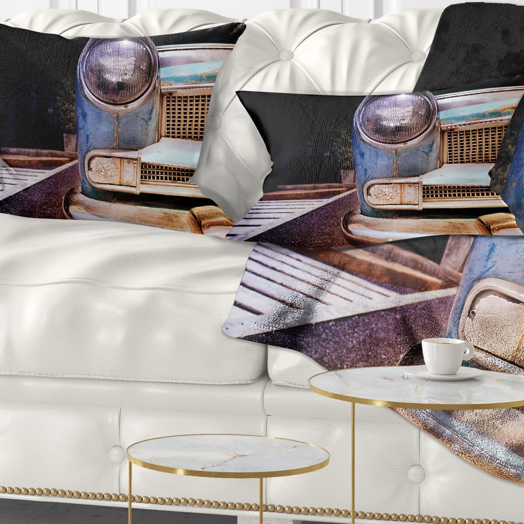 Designart Front Headlight Of Vintage Car - Cars Throw Pillow - 12x20