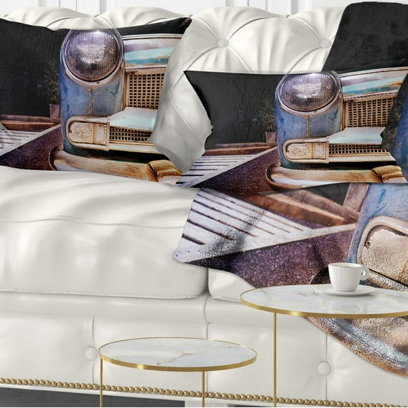 Designart Front Headlight Of Vintage Car - Cars Throw Pillow - 12x20