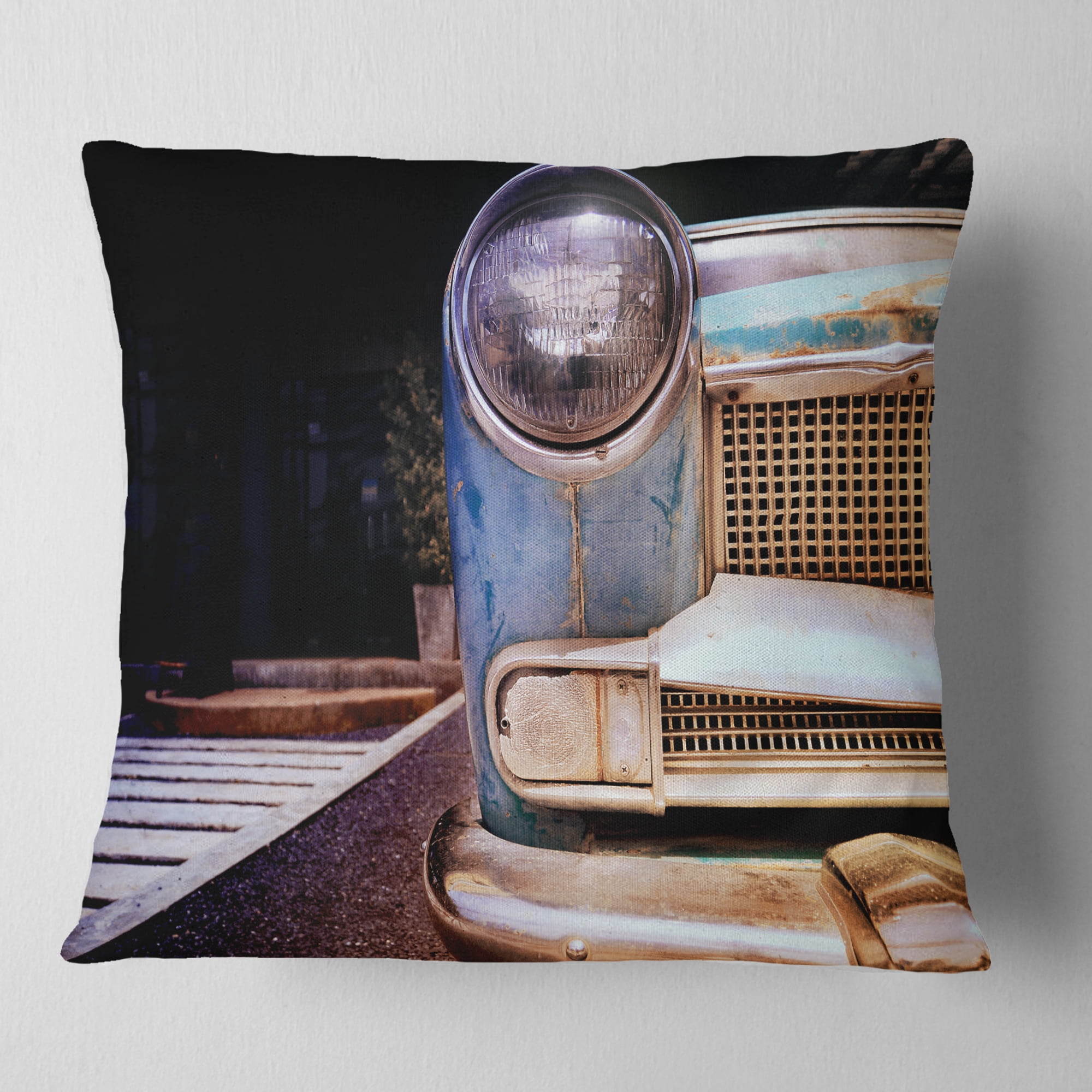 Designart Front Headlight Of Vintage Car - Cars Throw Pillow - 18x18