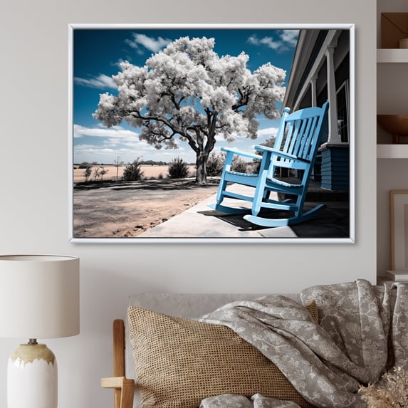 Designart "Front Porch Tales Turquoise Farmhouse Charm IV" Farm Floater Framed Canvas Art Print