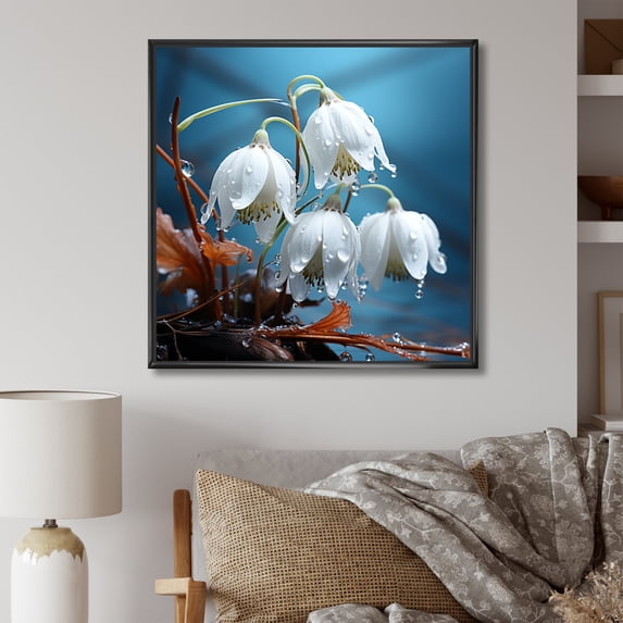Designart "Frost-Kissed Snowdrop Image" Snowdrops Floater Framed Canvas Prints