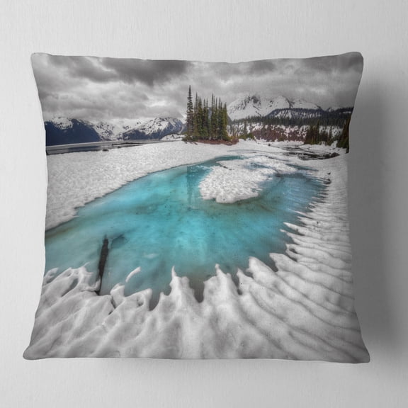 Designart Frosted Crystal Clear Lake - Landscape Printed Throw Pillow - 16x16