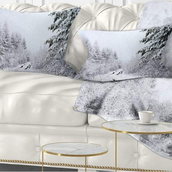 Designart Frosted Forest Trail in Fall - Landscape Photo Throw Pillow - 12x20