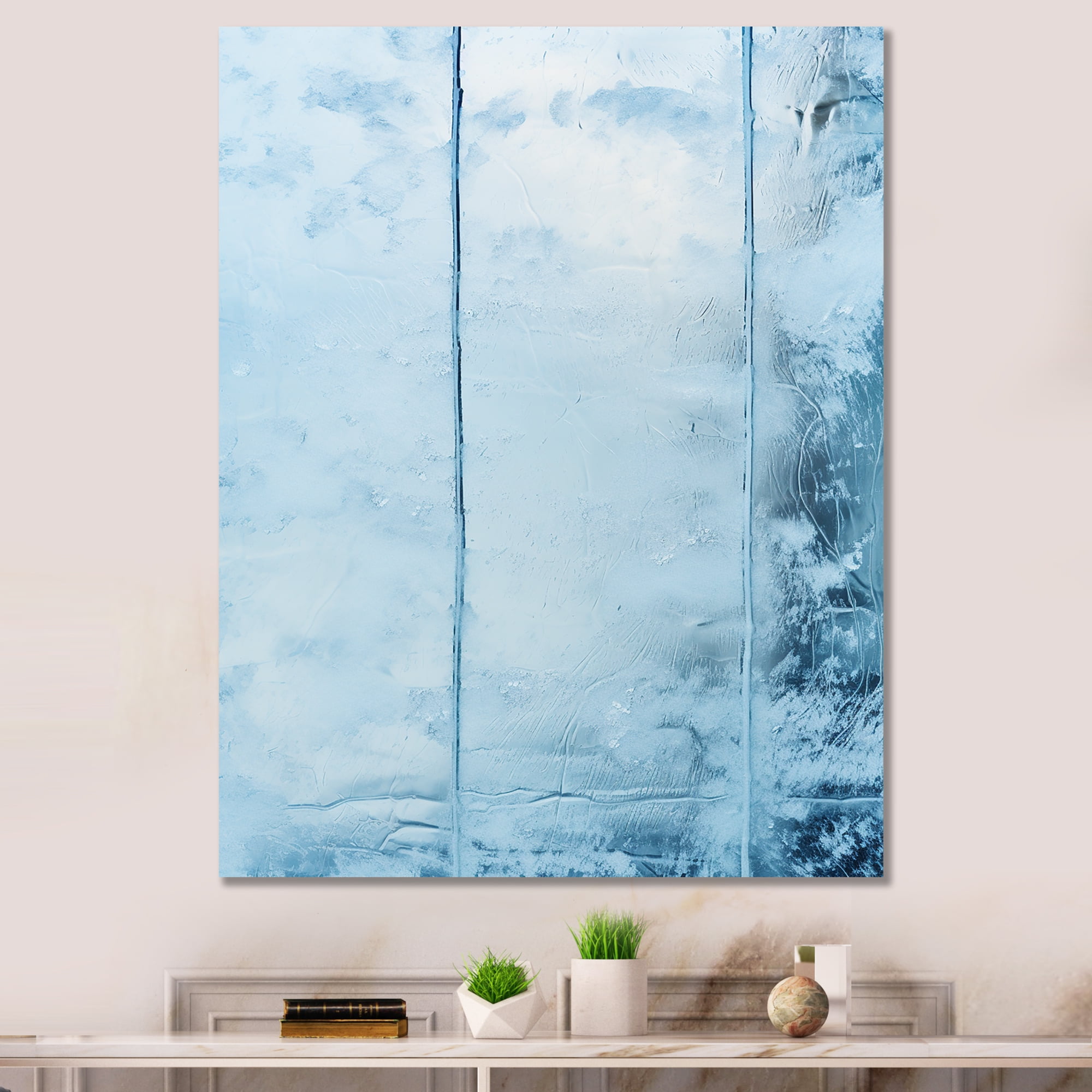 Designart "Frosty Collage in White and Blue III" Abstract Canvas Wall