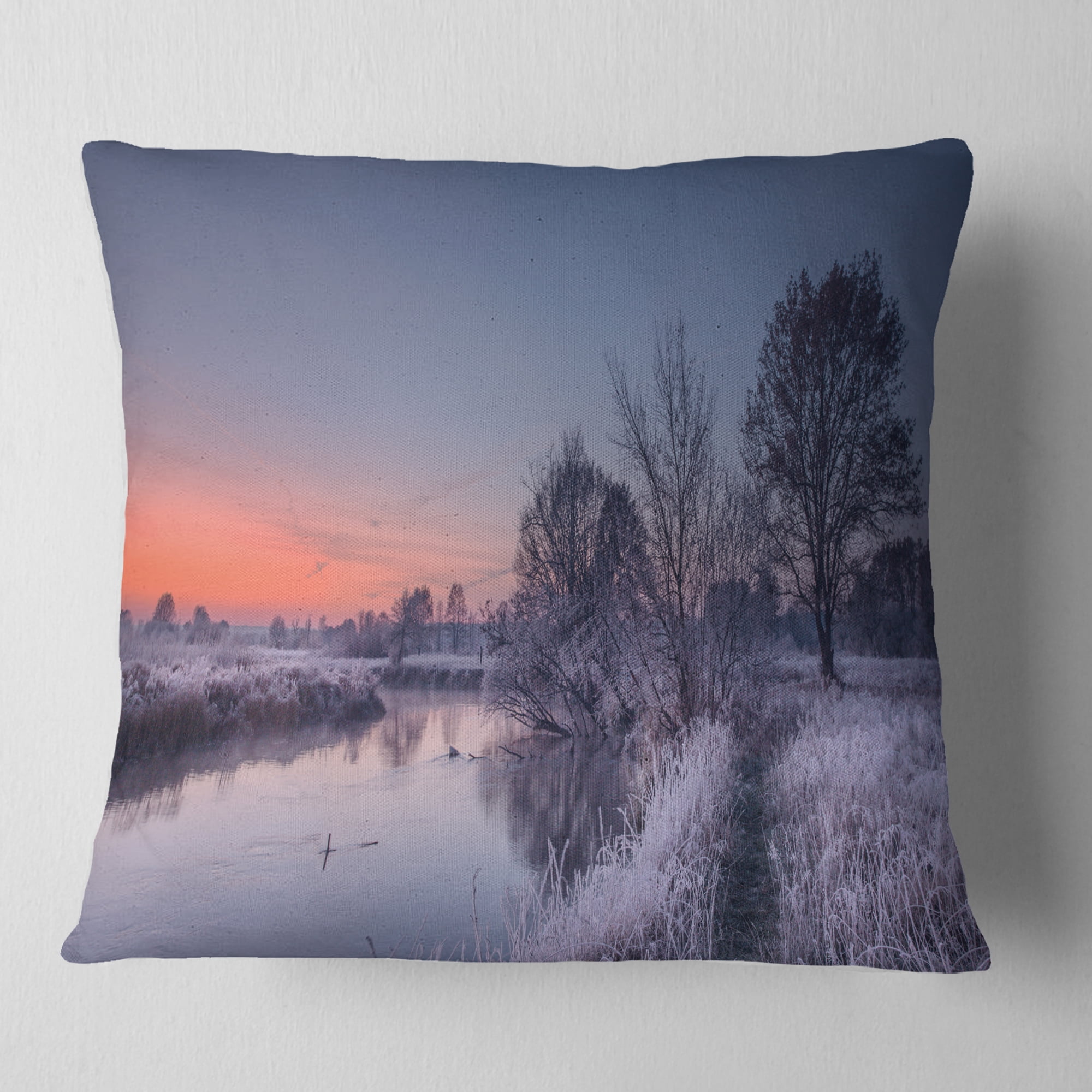 Designart Frosty Fall Morning Panorama - Landscape Printed Throw Pillow - 18x18