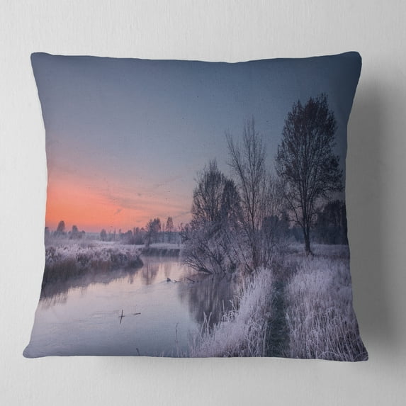 Designart Frosty Fall Morning Panorama - Landscape Printed Throw Pillow - 18x18