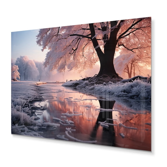 Designart "Frosty Morning in the Winter Landscape I" Winter Landscape Metal Art Print