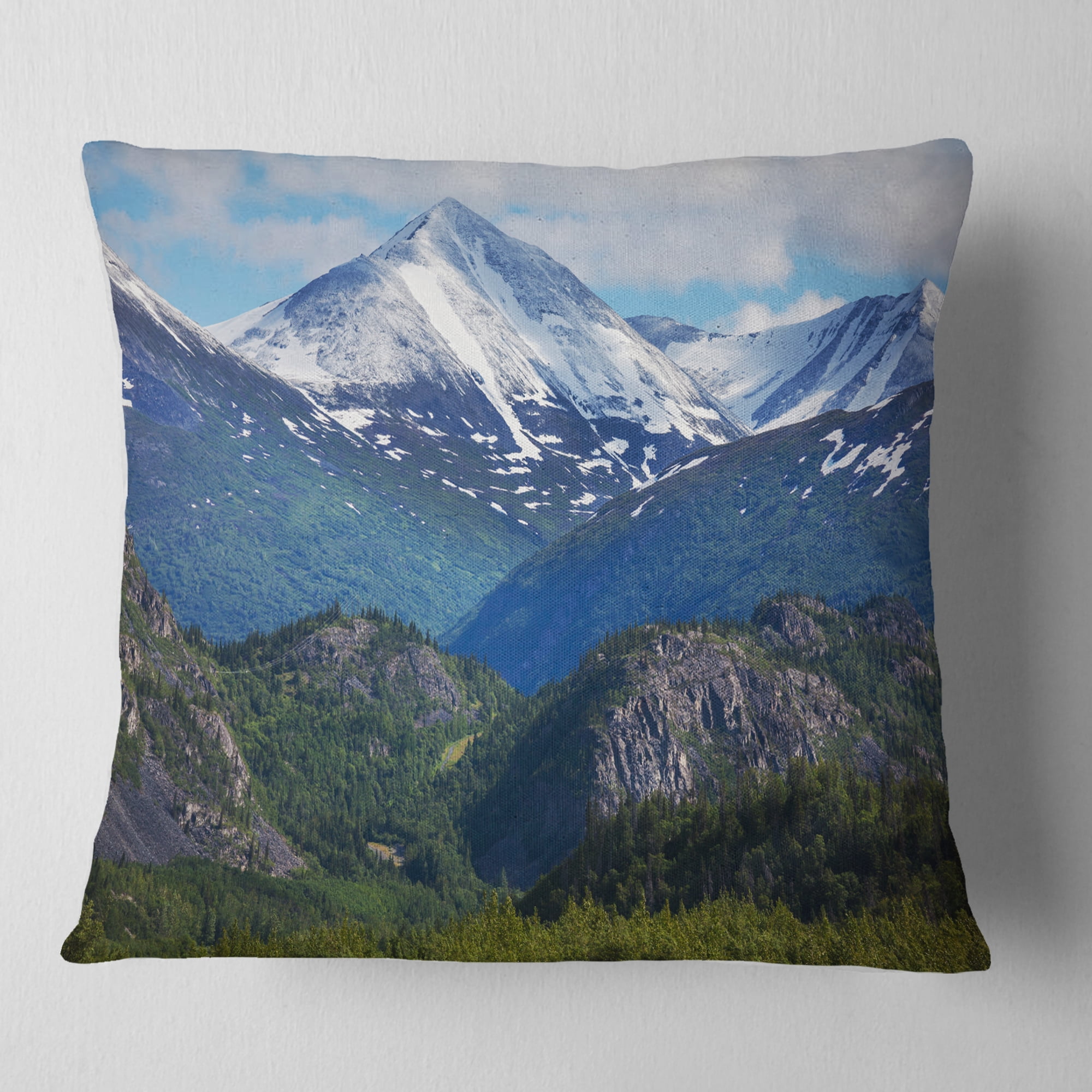 Designart Frosty Mountains on Alaska - Landscape Printed Throw Pillow - 18x18