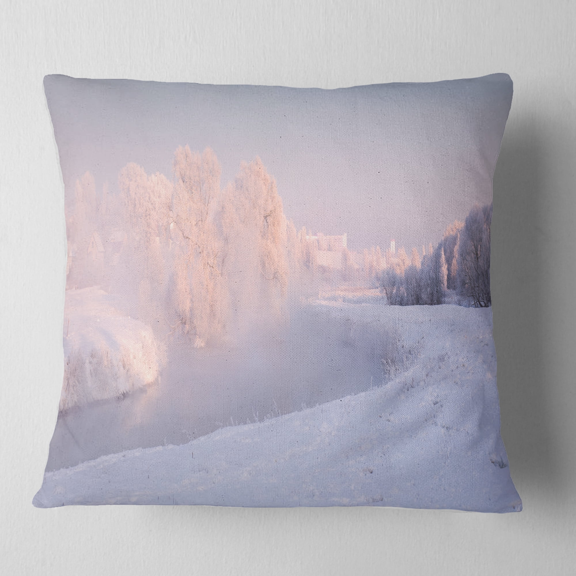 Designart Frosty Winter Sunshine Panorama - Landscape Printed Throw Pillow - 16x16