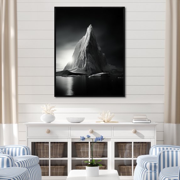 Designart "Frozen Illumination Grey Iceberg" Nautical & Beach Floater Framed Wall Decor