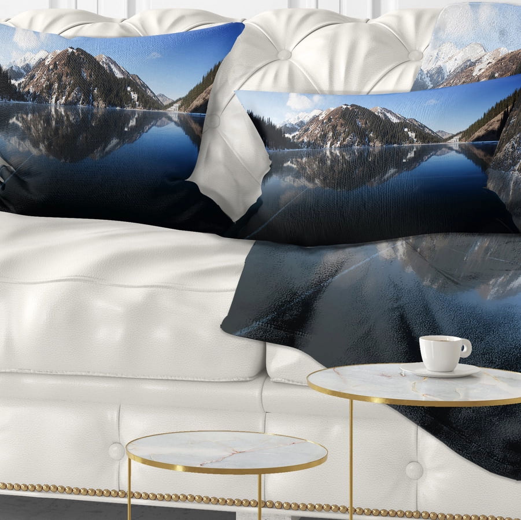 Designart Frozen Mountain Lake Pano - Landscape Printed Throw Pillow - 12x20
