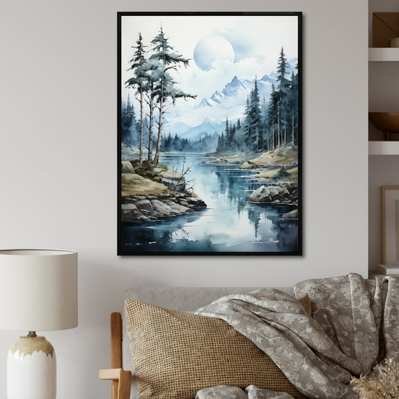 Designart "Frozen Reflections Alaska I" Landscapes Floater Framed Wall Decor