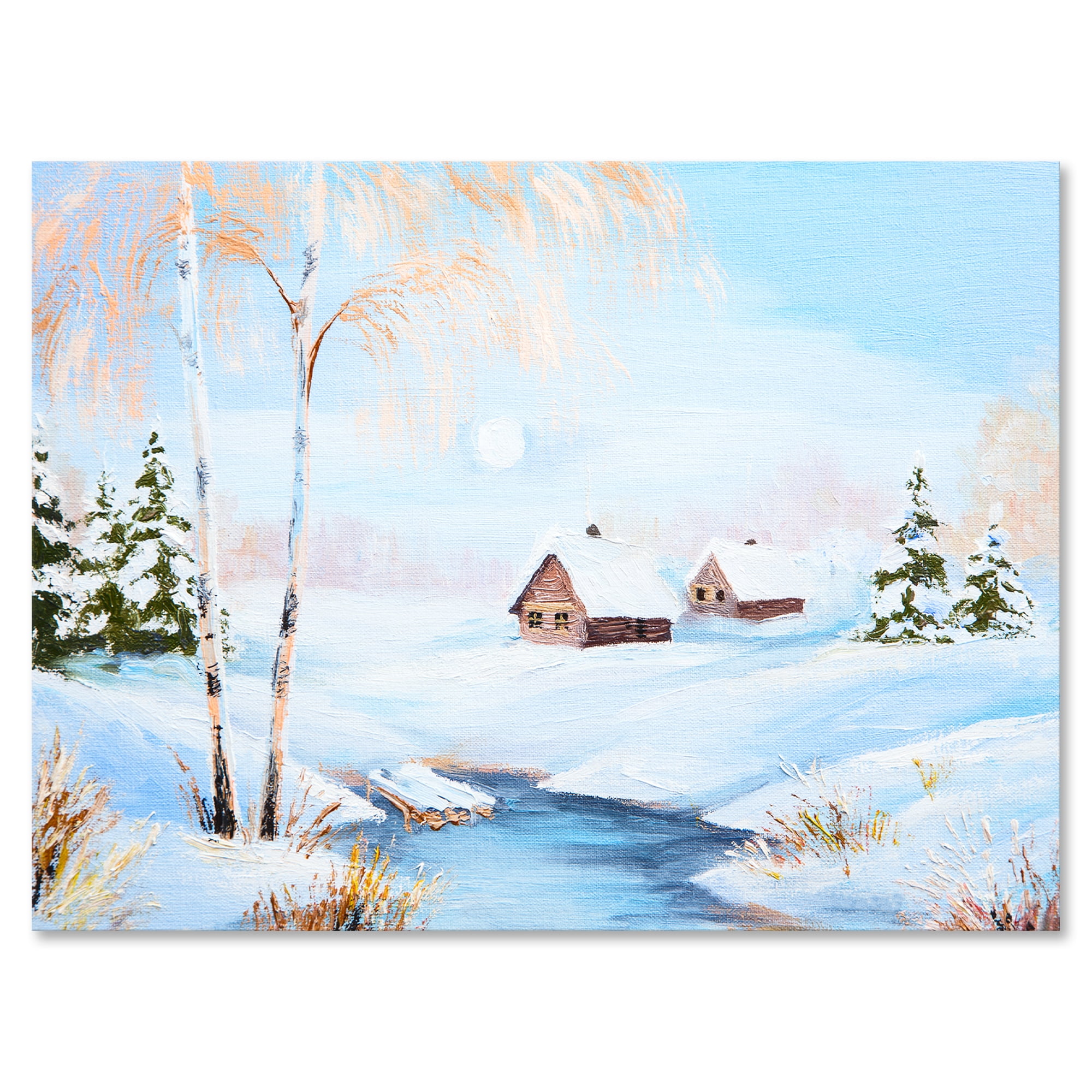 Designart ' Frozen River In The Forest Winter Landscape ' Lake House Canvas Wall Art Print