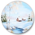 thumbnail image 1 of Designart 'Frozen River In The Forest Winter Landscape' Lake House Circle Metal Wall Art 36x36 - Disc of 36, 1 of 5