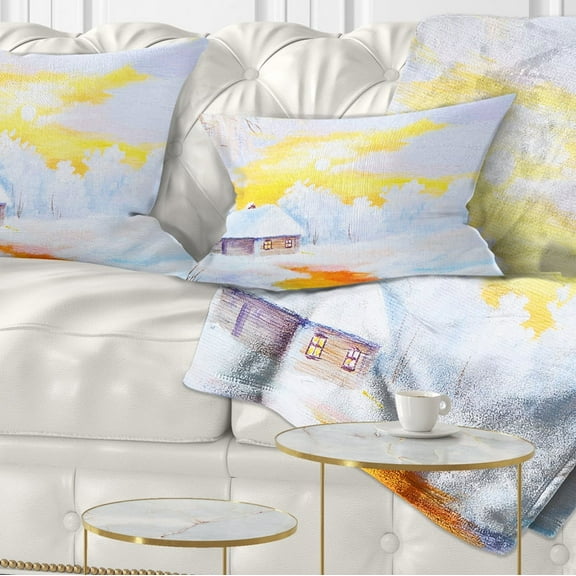 Designart Frozen River in Winter - Landscape Printed Throw Pillow - 12x20