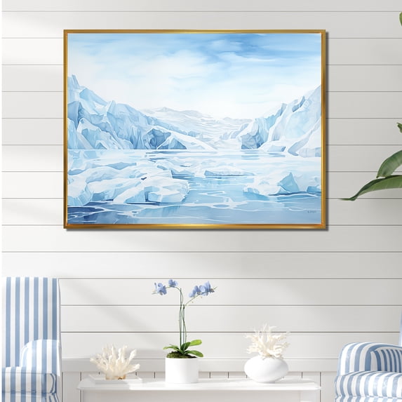 Designart "Frozen Wonderland Landscape Of Greenland" Glacier Floater Framed Canvas Art Print
