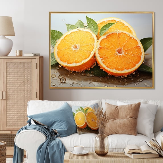 Designart "Fruit Orange Delight Painting II" Food & Beverage Floater Framed Wall Art Living Room