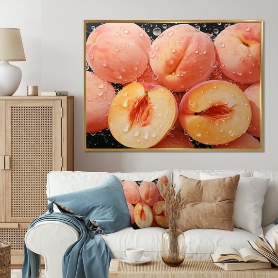 Designart "Fruit Peachykeen Painting Dot I" Food & Beverage Floater Framed Canvas Wall Art