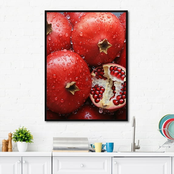 Designart "Fruit Pomegranate Red Painting III" Farmhouse Floater Framed Wall Decor