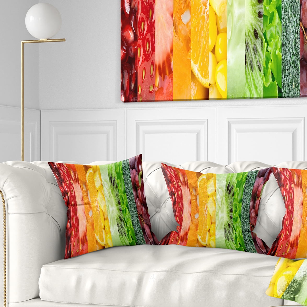 Designart Fruits Berries and Vegie Collage - Floral Throw Pillow - 16x16