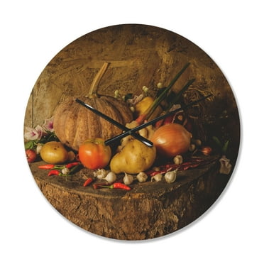 Designart 'Fruits and Vegetables' Modern Wood Wall Clock